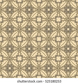 Seamless illustrated pattern made of abstract elements of beige and brown