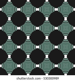 Seamless illustrated pattern made of abstract elements in black, white and green