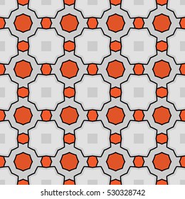 Seamless illustrated pattern made of abstract elements in black,grey and orange