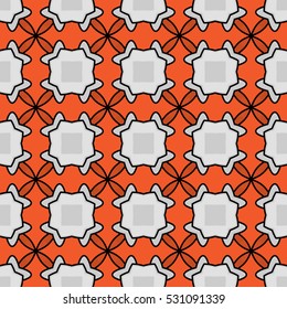Seamless illustrated pattern made of abstract elements in black,grey and orange