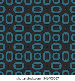 Seamless illustrated pattern made of abstract elements in black and turquoise