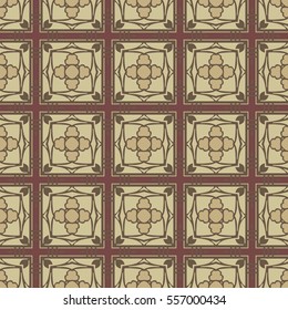Seamless illustrated pattern made of abstract elements in beige and brown