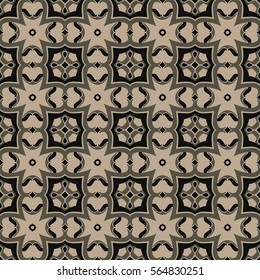 Seamless illustrated pattern made of abstract elements in beige, black and grey