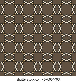 Seamless illustrated pattern made of abstract elements in beige, brown, orange and black