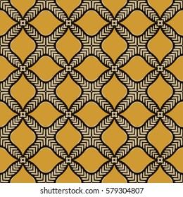 Seamless illustrated pattern made of abstract elements in beige, yellow and black
