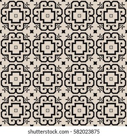 Seamless illustrated pattern made of abstract elements in beige and black