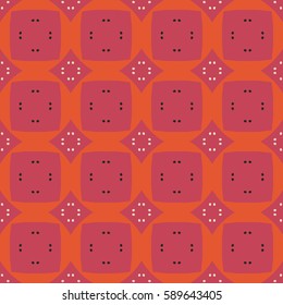 Seamless illustrated pattern made of abstract elements in beige, pink, orange and black