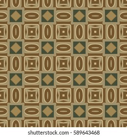 Seamless illustrated pattern made of abstract elements in beige, brown, grey and green