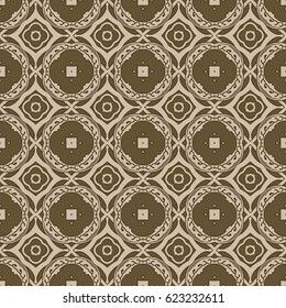 Seamless illustrated pattern made of abstract elements in beige and brown