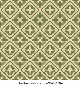 Seamless illustrated pattern made of abstract elements in beige  and green