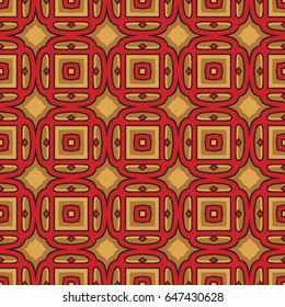 Seamless illustrated pattern made of abstract elements in beige,brown, red and black