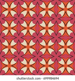 Seamless illustrated pattern made of abstract elements in beige,pink, orange and black