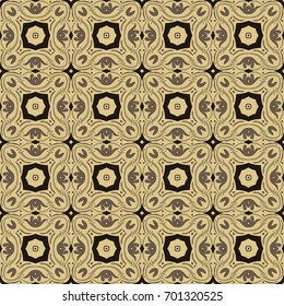 Seamless illustrated pattern made of abstract elements in beige, grey and black