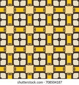 Seamless illustrated pattern made of abstract elements in beige, yellow and black