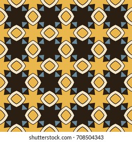 Seamless illustrated pattern made of abstract elements in beige,turquoise, orange and black