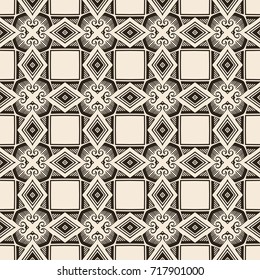 Seamless illustrated pattern made of abstract elements in beige and black