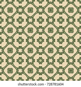 Seamless illustrated pattern made of abstract elements in beige, green and black
