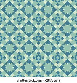Seamless illustrated pattern made of abstract elements in shades of turquoise and blue