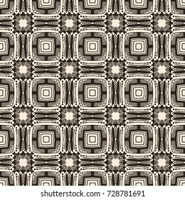Seamless illustrated pattern made of abstract elements in beige and black
