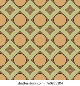 Seamless illustrated pattern made of abstract elements in beige, brown, light green and black