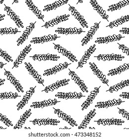 Seamless illustrated pattern made of black hand drawn elements on white