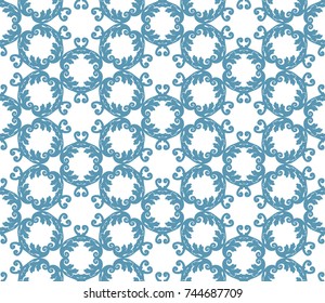 Seamless illustrated pattern made of blue elements on white