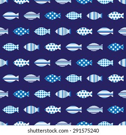 Seamless illustrated pattern made fishes in blue