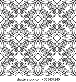Seamless illustrated pattern made of hand drawn elements - coloring sheet for adults