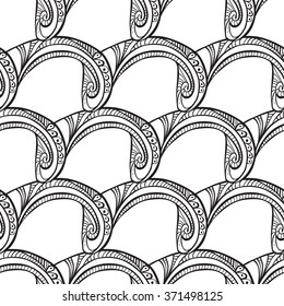 Seamless illustrated pattern made of hand drawn elements - coloring sheet for adults