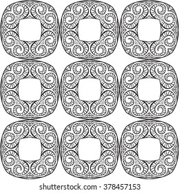 Seamless illustrated pattern made of hand drawn elements - coloring sheet for adults
