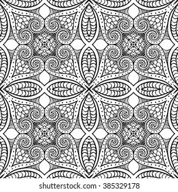 Seamless illustrated pattern made of hand drawn elements - coloring sheet for adults