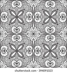 Seamless illustrated pattern made of hand drawn elements - coloring sheet for adults
