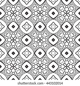 Seamless illustrated pattern made of hand drawn elements - coloring sheet for adults