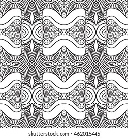 Seamless illustrated pattern made of hand drawn elements - coloring sheet for adults