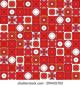 Seamless illustrated pattern made of orange and white tiles