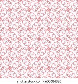 Seamless illustrated pattern made of pink abstract swirl elements on white