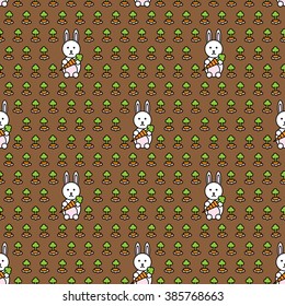 Seamless illustrated pattern made of rabbits and carrots