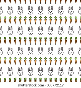 Seamless illustrated pattern made of rabbits and carrots