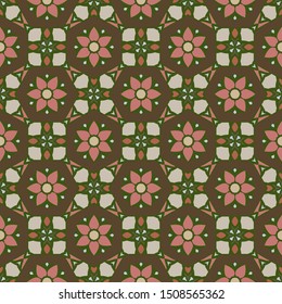 Seamless illustrated pattern in pink and green made of abstract elements. Home  decor, interior design.
