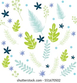 Seamless illustrated winter floral pattern botanical background