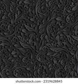 seamless illustration of abstract black floral vine pattern