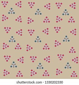 Seamless illustration of abstract gray background pattern with colored circles arranged in triangles for postcard or textile decoration