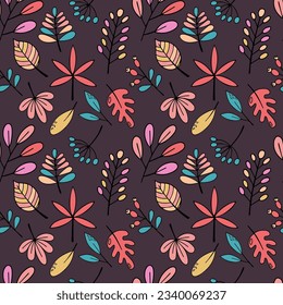Seamless illustration with autumn leaves. Concept for textile fabric, wrapping paper or wallpaper. Vector