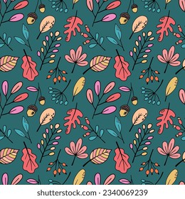 Seamless illustration with autumn leaves. Concept for textile fabric, wrapping paper or wallpaper. Vector.