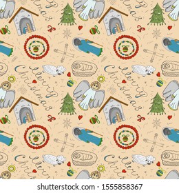 seamless illustration for background decoration and design style kids Doodle Orthodox Christmas background isolated vector EPS 10