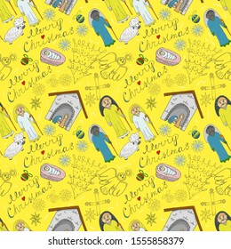 seamless illustration for background decoration and design style kids Doodle Orthodox Christmas background isolated vector EPS 10