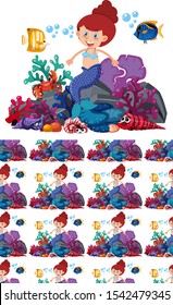 Seamless illustration background design with mermaid underwater