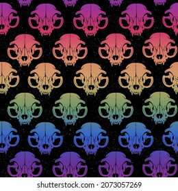 seamless illustration with beautiful cute retro animal skulls