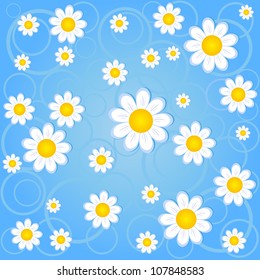 seamless illustration of a blue background with chamomile
