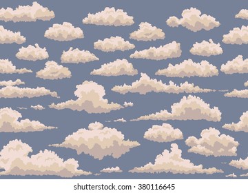 seamless illustration of blue background with vintage clouds